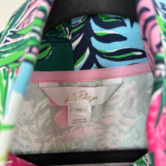 Lilly Pulitzer Elani 50+ Party Punch Patch Print Point Collar long Sleeve Size M - Picture 2 of 10